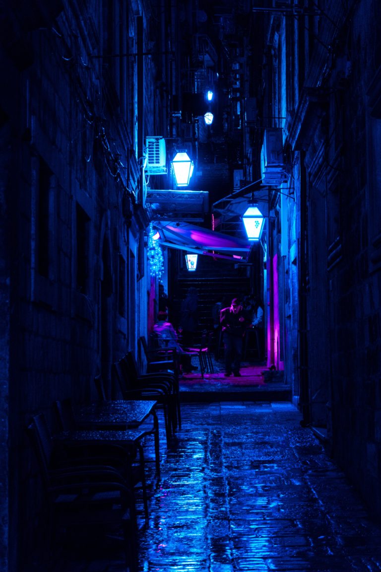 Stock photo of an alley at night